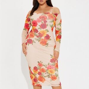 Fashion Nova Danielle Mesh Midi Floral Long Sleeve Dress
